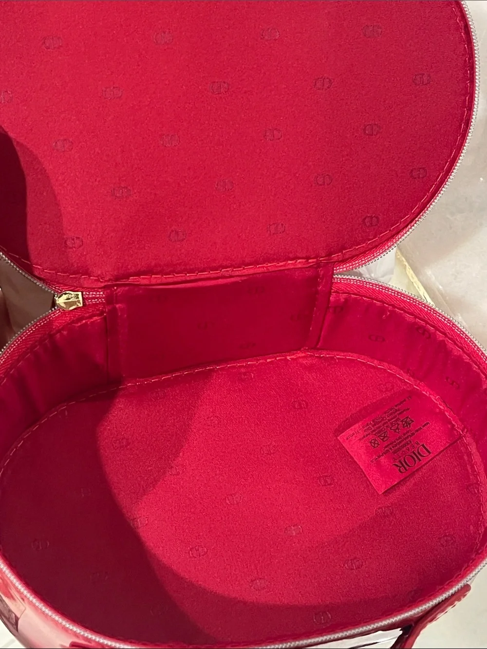 Dior Glossy Red Patent Oval Vanity Case Cosmetic Bag